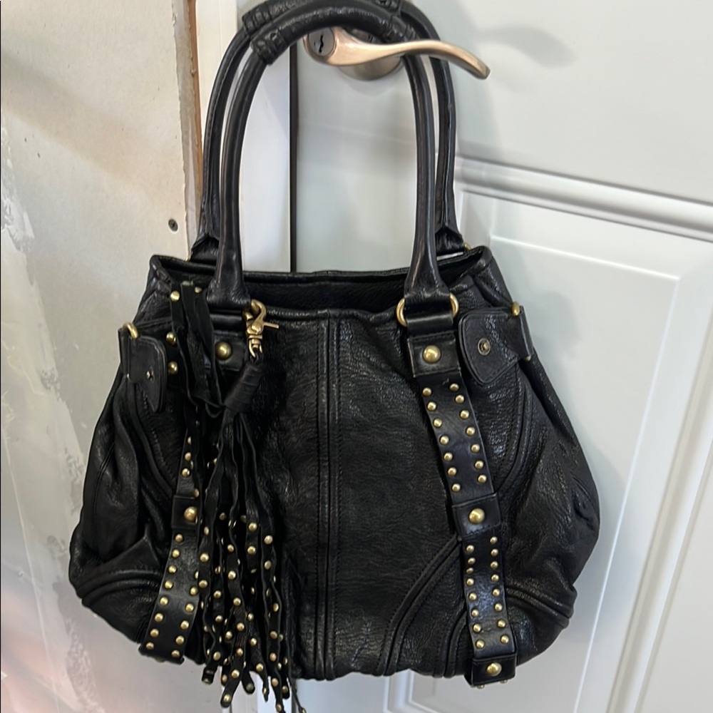 Botkier Black Shoulder Bag with Studded Fringe